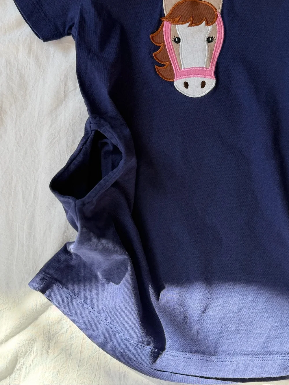 Luigi Kids 3T Navy Horse Appliqué T-Shirt Dress Pink Trim Pockets